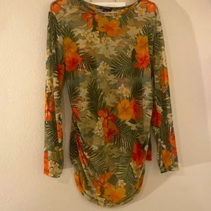 Long sleeve sheer tropical shirt